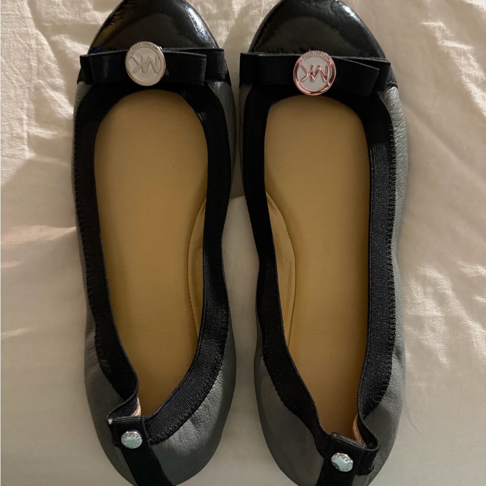 Michael Kors Black and Gray Loafers with Logo Accent